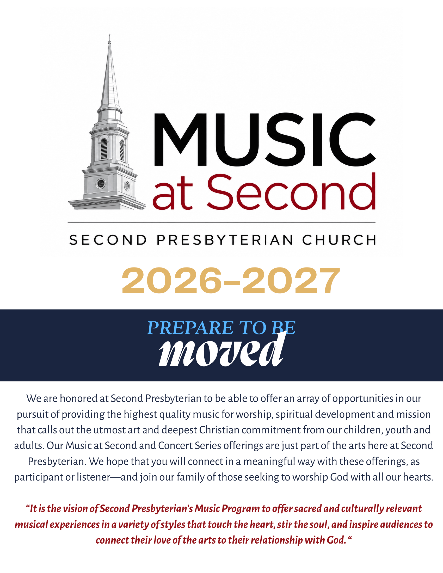 Music at Second 2026-2027, Prepare to be Moved